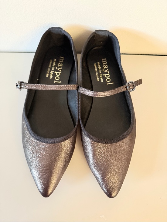 Maypol Shoes - Anthropologie Maypol Metallic Mary Jane Flats Leather Made in Spain. Sz 38